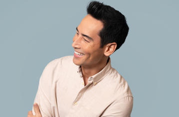 Colorsmith brand model showcasing hair care products
